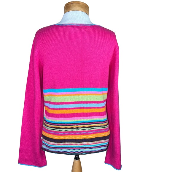 Tommy Hilfiger NWT Women’s Hot Pink Wool Blend Sweater W/ Multi Color Stripes M - Picture 7 of 16